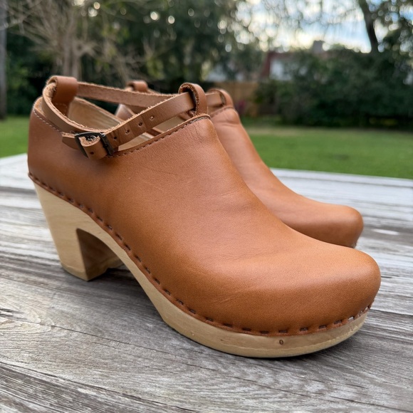 No.6 Palomino Leather Strap Clogs Alder Wood Heel EU 40 US 9 - Picture 2 of 12